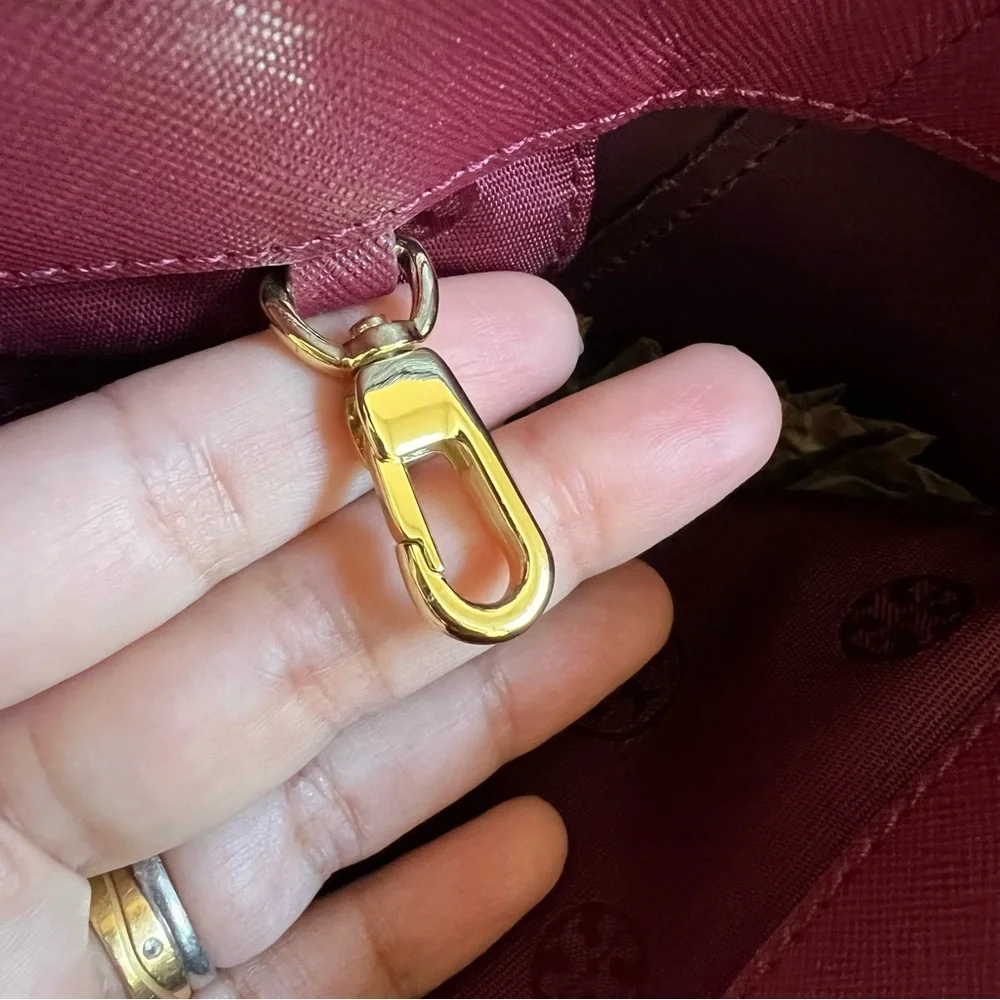 Tory Burch York Burgundy Saffiano Leather Tri Compartment Large Tote